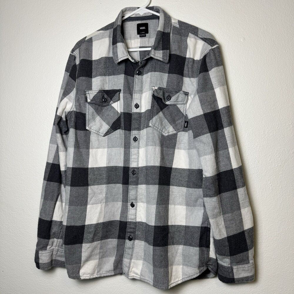 Vans Mens XL Black and White Buffalo Plaid Long Sleeve Flannel - Picture 2 of 13